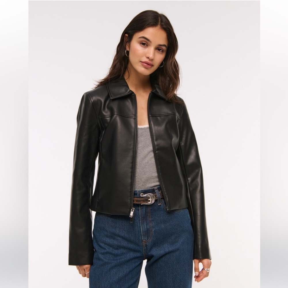 NWT Abercrombie Slim Zip Vegan Leather Jacket - Picture 2 of 7